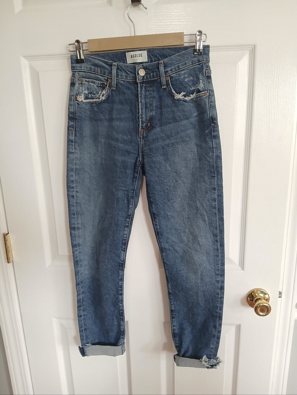 Agolde Medium Blue Distressed Boyfriend Jeans Comfort Casual Basic